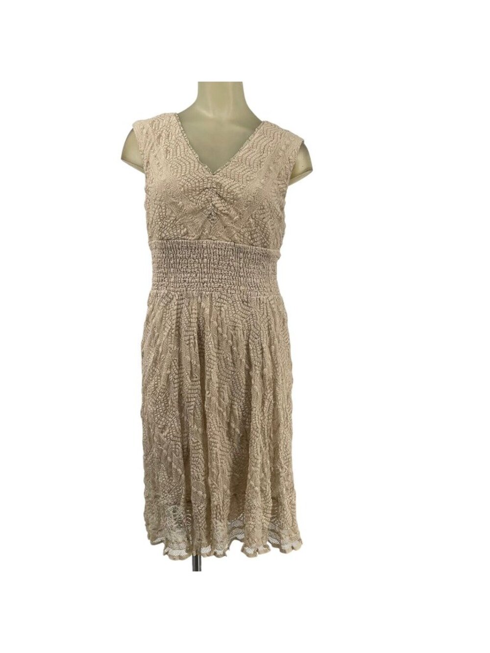Chris McLaughlin Beige Lace V Neck Sleeveless Dress Women’s Size 12 New $88